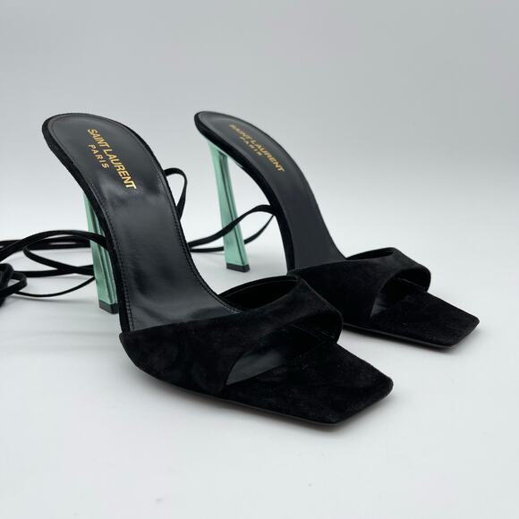 SAINT LAURENT | Vitti Sandal in Nero & Hope Green Black Suede 40 / 10 - Picture 3 of 13